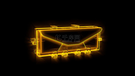 带 3D 渲染的发光信封充满活力的黄色霓虹灯设计