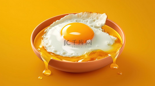 带有主题标签的单面鸡蛋的 3D 渲染，用于早餐广告和营销连接
