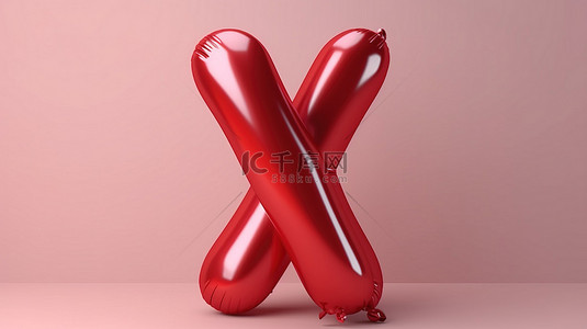 高级 3D 插图中逼真的氦气球字体金属红色字母 x