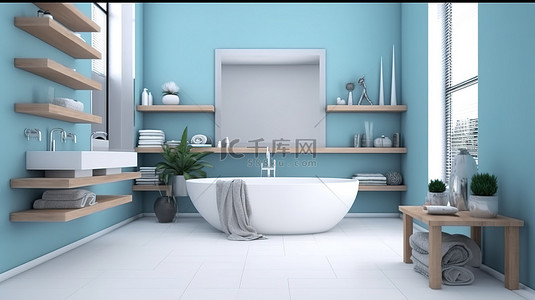 浴室厨房背景图片_豪华浴室内部的 3d 渲染