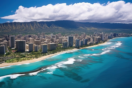 山背景图片_从海上俯瞰夏威夷