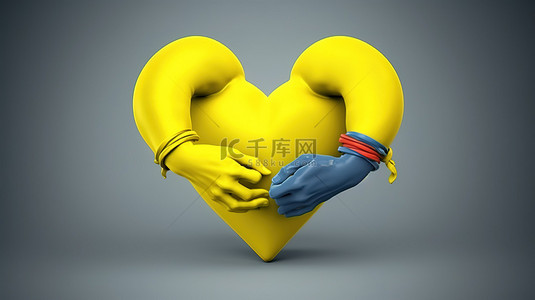 握手和平背景图片_3d 渲染描绘了象征俄罗斯和乌克兰之间和平的心形握手