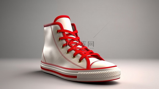 跑步背景背景图片_充满活力的红色运动鞋，采用白色和红色帆布制成，鞋底升高 3D 渲染