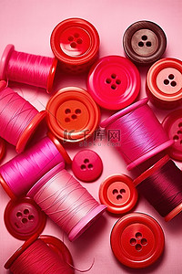 纽扣背景图片_粉红色的线和纽扣