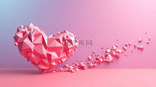 爱卡背景图片_低聚几何心从天而降，粉红色背景完美适合情人节，今天就创建您自己的令人惊叹的爱情卡