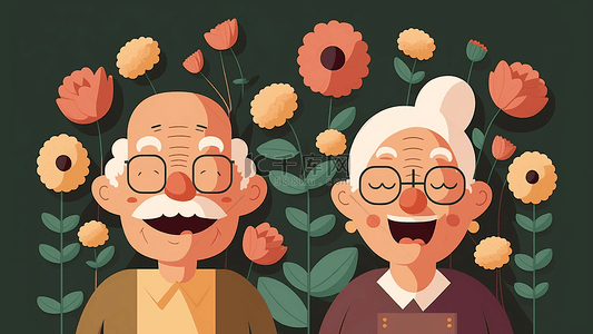 墨绿色背景图片_祖父母可爱表情卡通