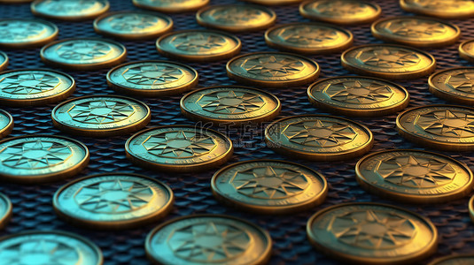 加密货币卡通插图 3d 渲染中的无缝卡尔达诺硬币图案背景