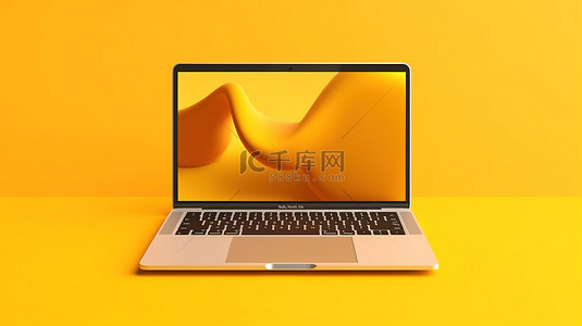 新媒体业务背景图片_带有笔记本电脑和复制空间的黄色背景的简约 3D 渲染