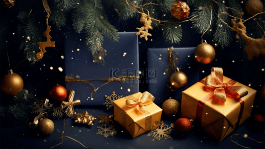 礼品插画背景图片_圣诞节唯美冬季蓝色雪花高级礼品