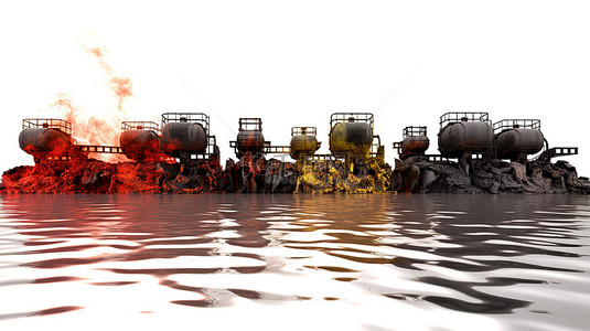 石油战争概念化白色背景数字生成图像的 3D 渲染