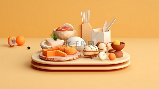 糕点简约背景图片_简约的食品艺术创意 3D 渲染