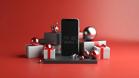3D 渲染超级销售黑色星期五交易圣诞节智能手机和新年促销