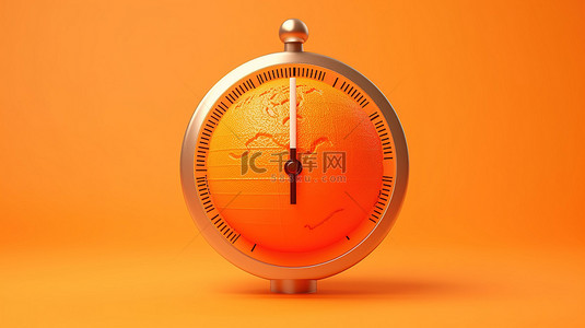 橙色背景温度计地球模型的 3D 插图描绘了全球变暖和气温上升的概念