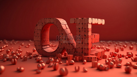 写作背景图片_浪漫写作创新情人节，红色 3d 红色木字
