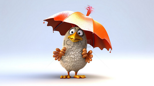 雨伞背景图片_有趣的 3d 家禽被雨伞遮蔽