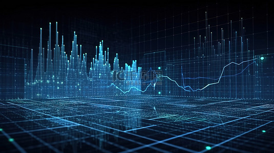 数据市场背景图片_3D 渲染中的蓝色数字数据金融投资图背景
