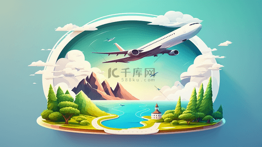 旅游飞机海洋卡通背景