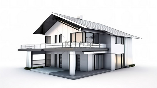 白色背景下的新宽敞家庭住宅的 3D 插图