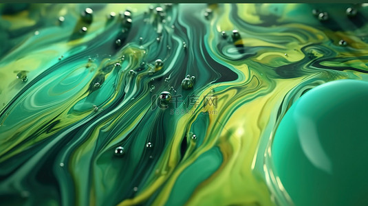 大理石的抽象 3D 渲染，如绿色液体墨水