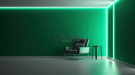 室内背景图片_现代扶手椅和照明线条在极简主义空间 3D 渲染中营造出出色的室内背景