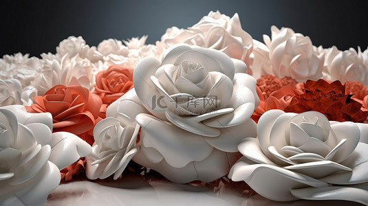 白色花背景图片_白色 3d 玫瑰背景与风景秀丽
