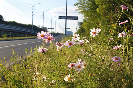 高速公路附近有一些花