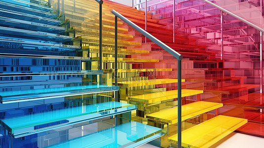 以充满活力的 3D 色调呈现的玻璃楼梯