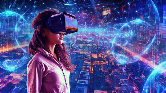 探索元宇宙的未来 3D 概念的网络世界 虚拟现实和数字模拟