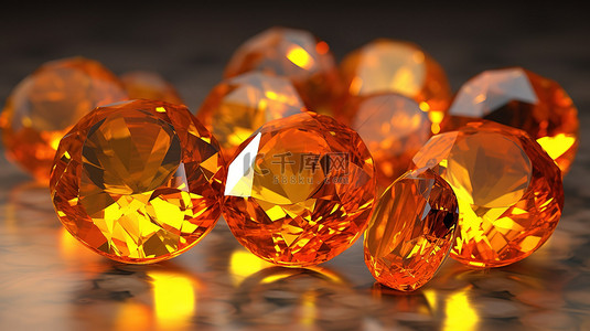 3D 渲染中黄水晶宝石的集合