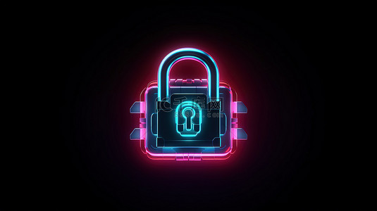 私人银行背景图片_用于 ui ux 设计现代界面元素的锁定挂锁 3d 渲染的发光霓虹灯图标