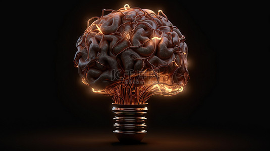 用 3d 渲染的人工智能大脑和灯泡照亮你的思想