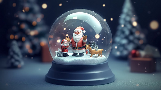 卡通朋友聚会场景背景图片_与圣诞老人和朋友在雪域仙境 3D 设计中举行节日聚会