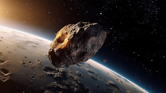 一颗小行星冲向地球的 3d 渲染