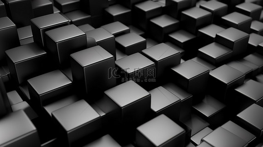 抽象背景中波浪形黑色金属立方体的 3D 插图