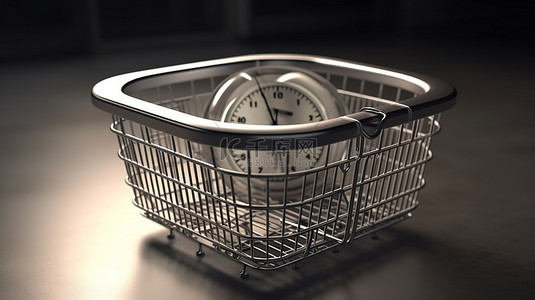商业背景图片_3d 渲染中配备计时器的购物篮