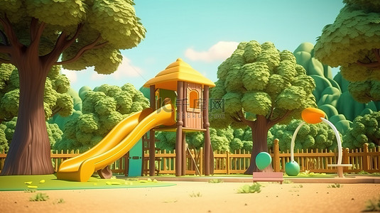 以 3D 形式说明的自然公园游乐场的卡通景观