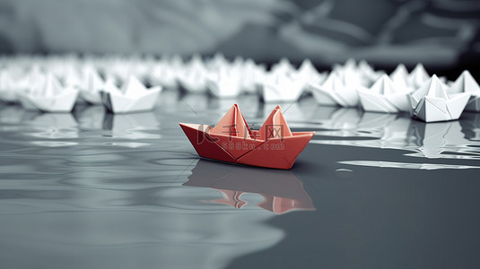 白皮书船后面跟着一艘领先的纸船，拥抱成功的独特视角 3D 插图