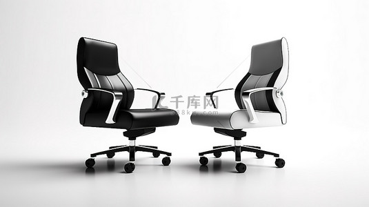 单色皮革行政椅设置在白色背景 3d 渲染