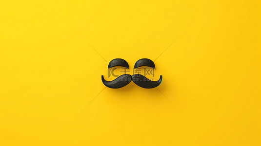 墨西哥嘉年华背景图片_人工胡须覆盖在充满活力的黄色背景 3d 渲染上