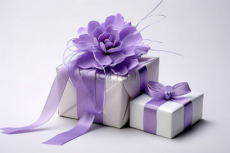 用丝带和紫色花包裹的礼物