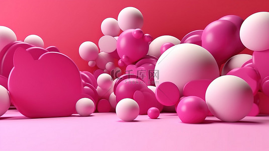 粉红色的时尚 3D 聊天气泡是社交媒体消息传递的现代表现插图