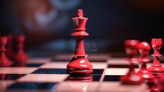 黑背景图片_带有红色国王棋子的棋盘的 3d 渲染