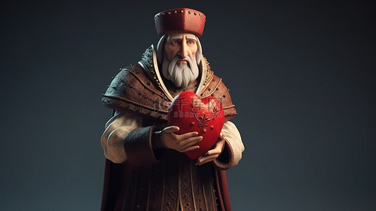 中世纪历史人物 3D 造型，重点是心形