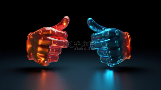 竖起大拇指和向下手势，在 3D 艺术品中描绘客户满意度调查概念