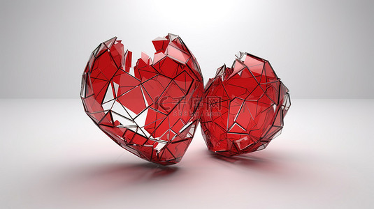 情侣白色背景图片_破碎的心图标的线性轮廓表示离婚和爱情的结束 3d 在白色背景上渲染