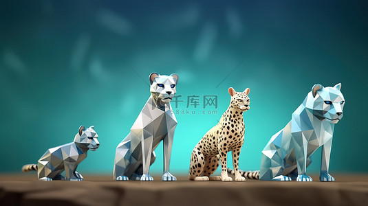 各种光背景图片_各种钻石生物短跑猎豹和自然启发的低聚 3D 动画动物设计