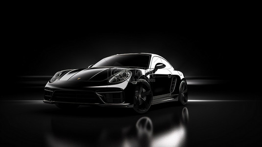 深色背景 3d 渲染上的时尚黑色轿跑车