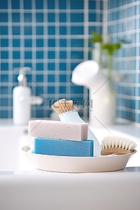 酒精湿巾主图背景图片_水槽上的刷子肥皂湿巾和肥皂