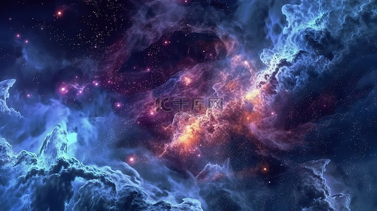 银河星空星云背景图片_以星空和星云为特色的天体景观的 3D 插图