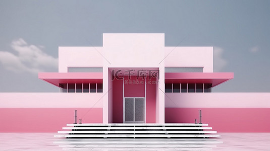 粉色房屋背景图片_时尚粉色建筑的时尚 3D 渲染，设计简约